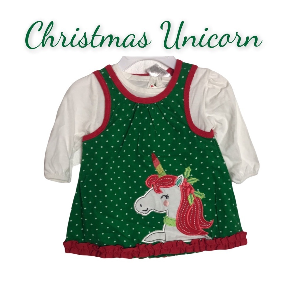 NWT Green Unicorn Jumper & Cream Long-Sleeve Top